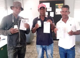 Agricultura distribuye insecticida orgánico para cultivos de habichuelas en San Juan Agricultores beneficiados.